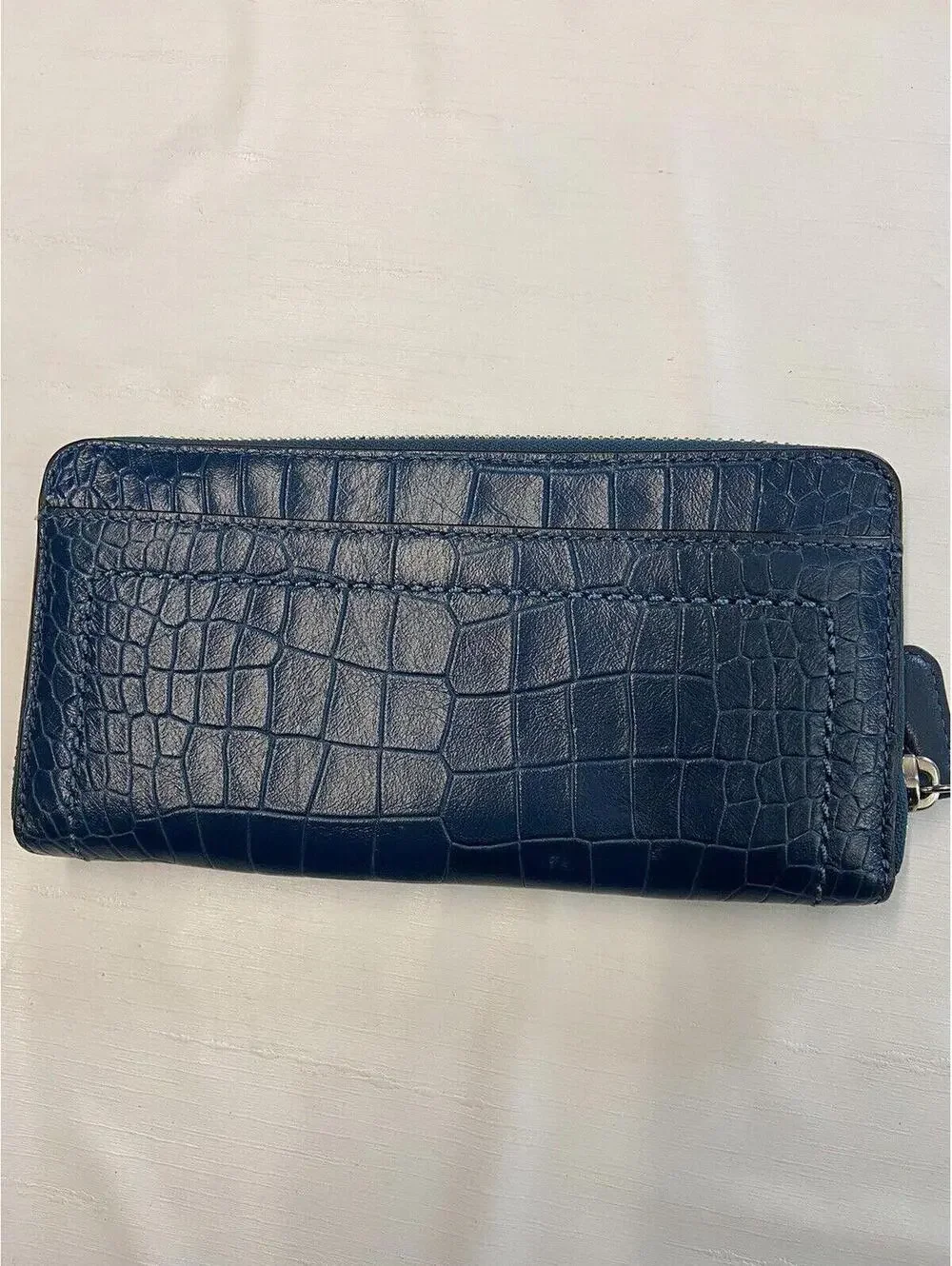 COACH Green Embossed Croc Accordion Zip Wallet